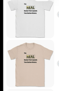 White and sand tees with The Real Rucker Park Legends True Harlem History graphic