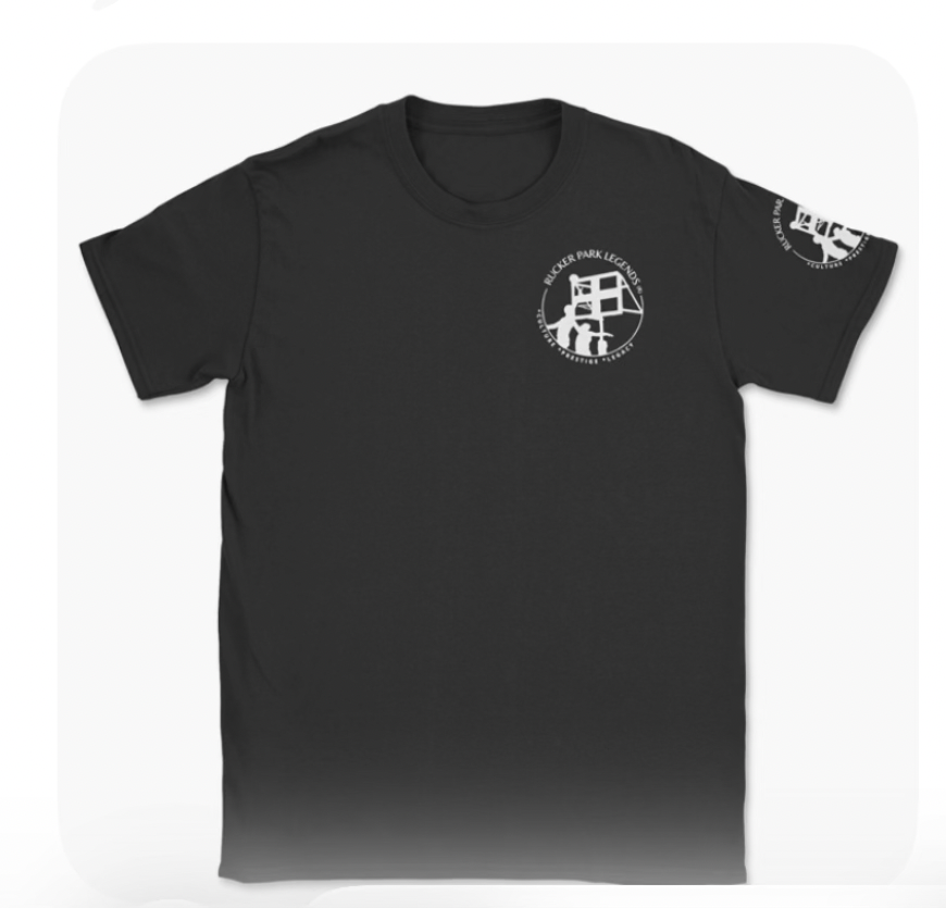 Black tee with Rucker Park Legends logo on left chest and sleeve